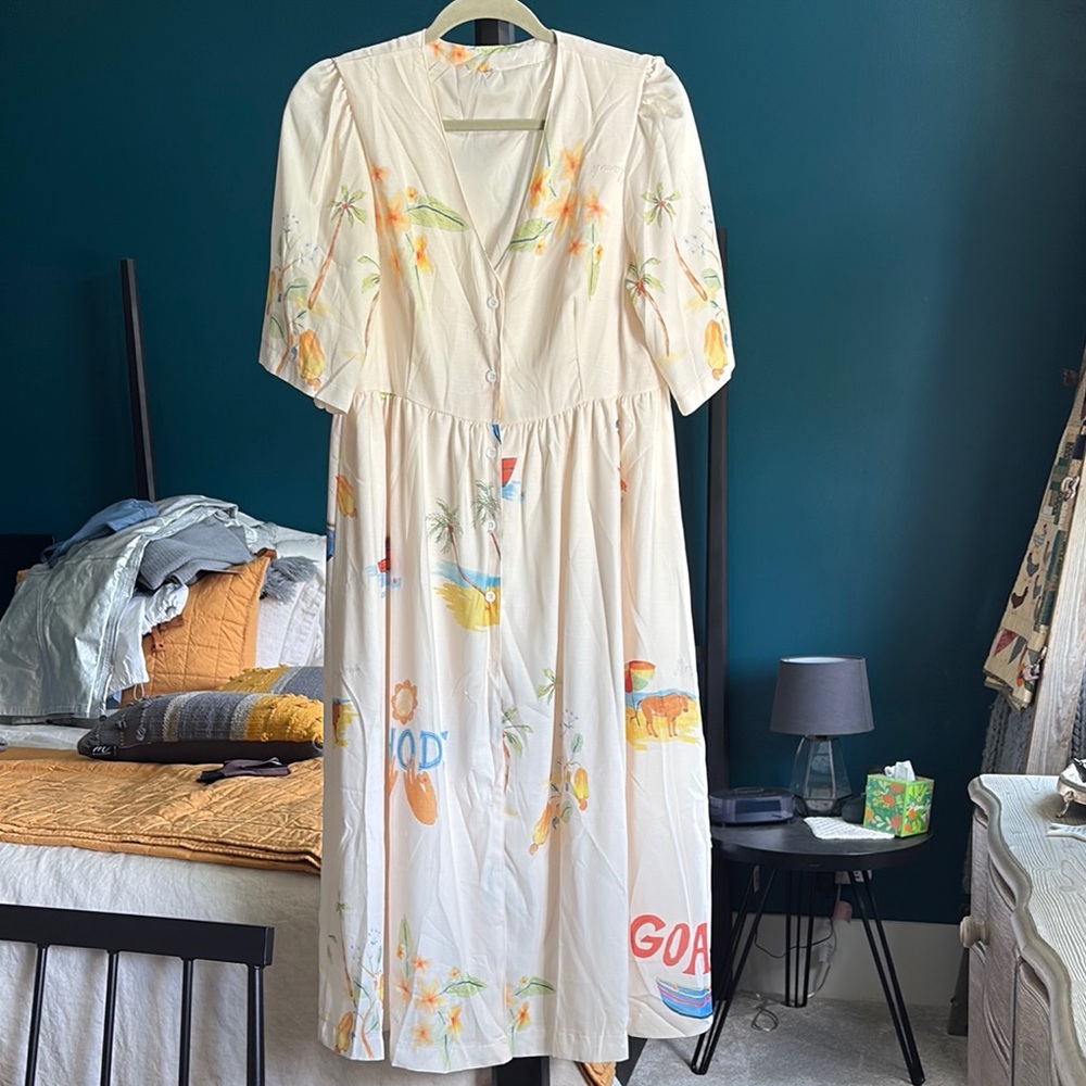 RHODE Cream V-Neck Puff Sleeve Sundress